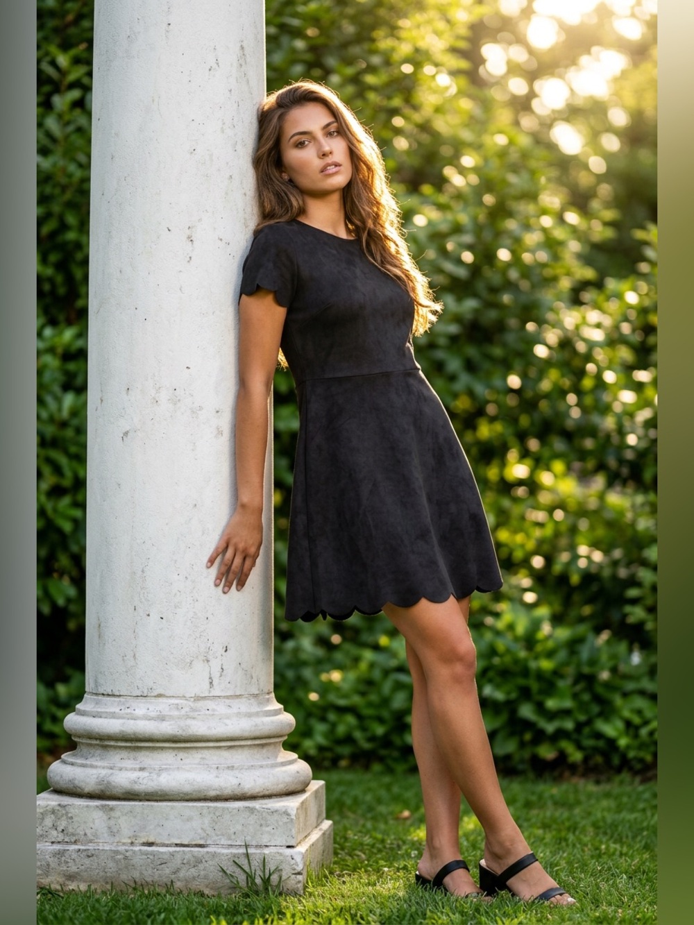 Pappagallo Black Scalloped Sleeve Fit & Flare Dress